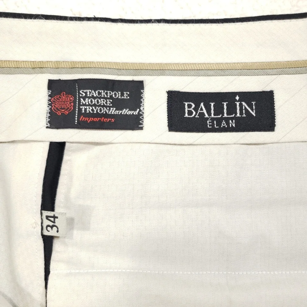 Ballin Elan Dress Pants Mens 34 Black Pure Wool Pleated Cuffed Made in Canada
